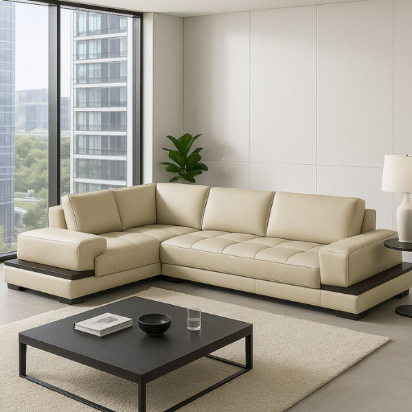 Chanel L Shape Corner Sofa -PU Cream