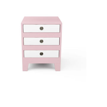 Furnwood Bedside Table Three Drawer Baby Pink and White