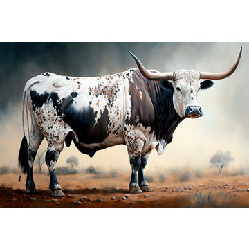 Canvas Wall Art - Big Spotted Nguni Bull - B1440 - [120 x 80 cm]