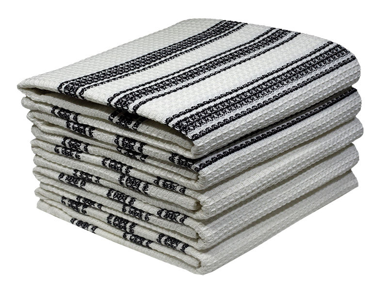Multipurpose, Easy Fit, Absorbent Kitchen Towel - Design 2363 - 057x080cms - (05 Pc Pack) - Stripes - Jet Black