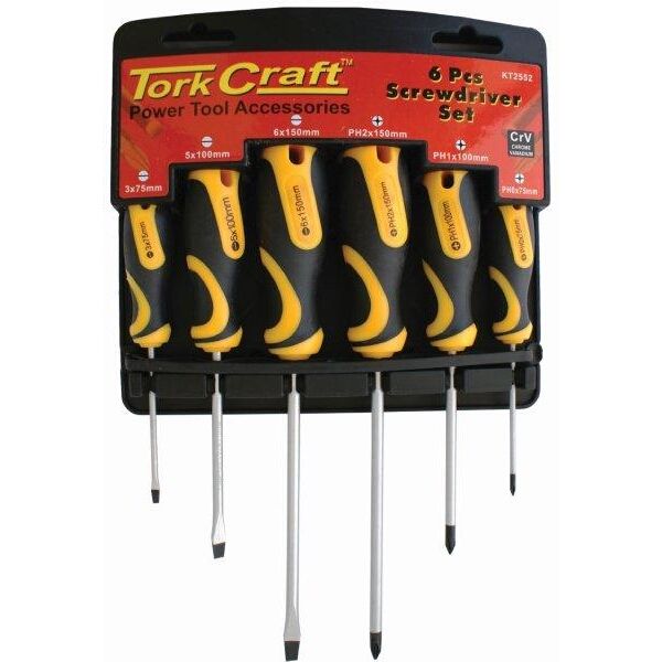 6Pc Screwdriver Set With Wall Mountable Rack Ph Sl