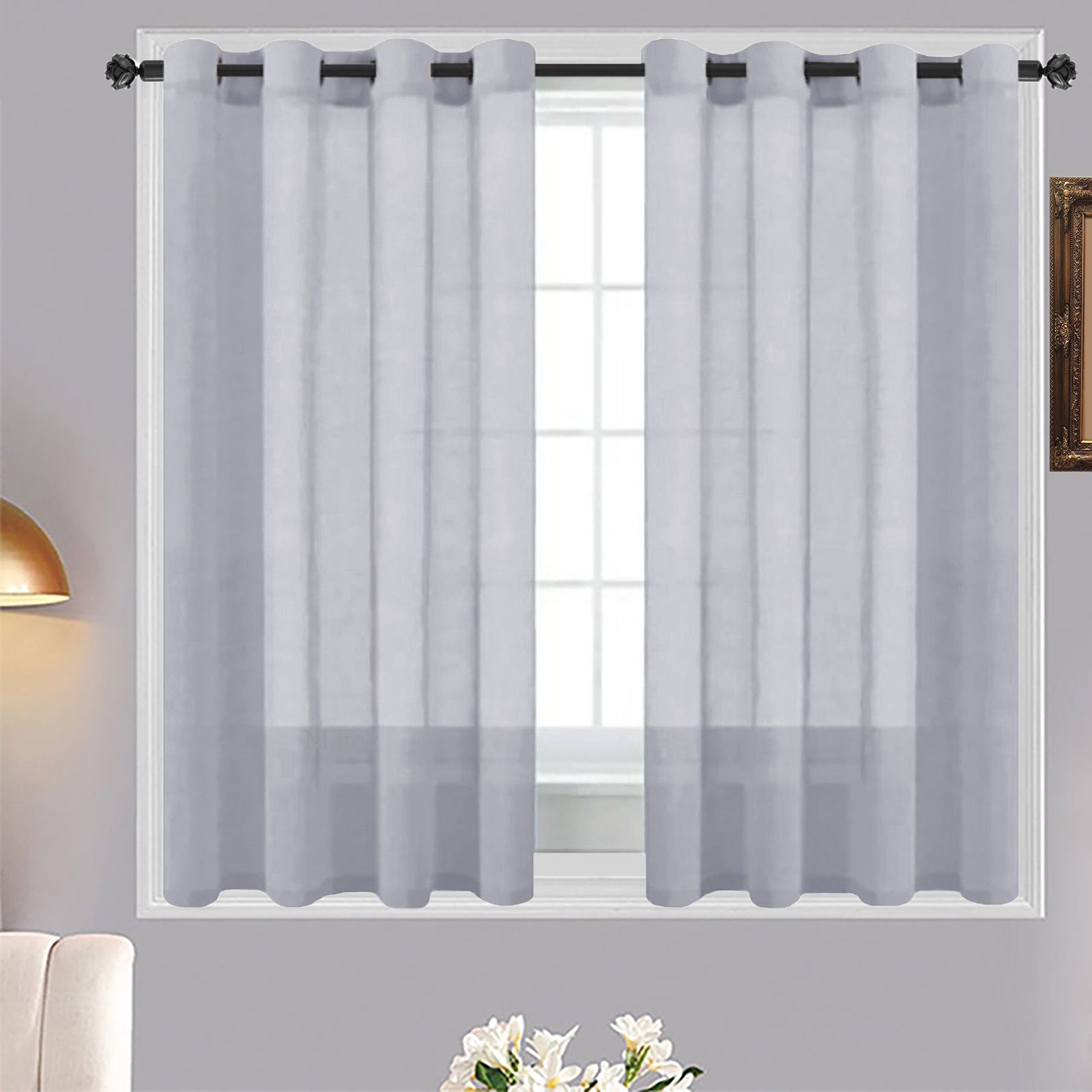 Matoc Designs Café Curtain - Mystic Voile - Dove - Eyelet - 110cm W x 123cm H -  2 Pack