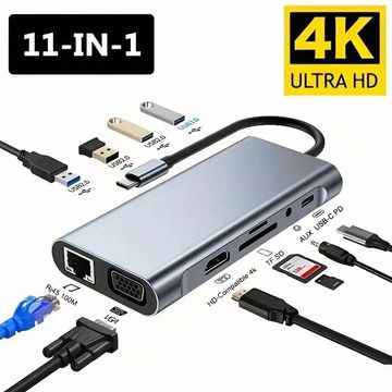 4k UltraHD 11 in 1 USB Type C Docking Station | Port Replicator | With Network Port