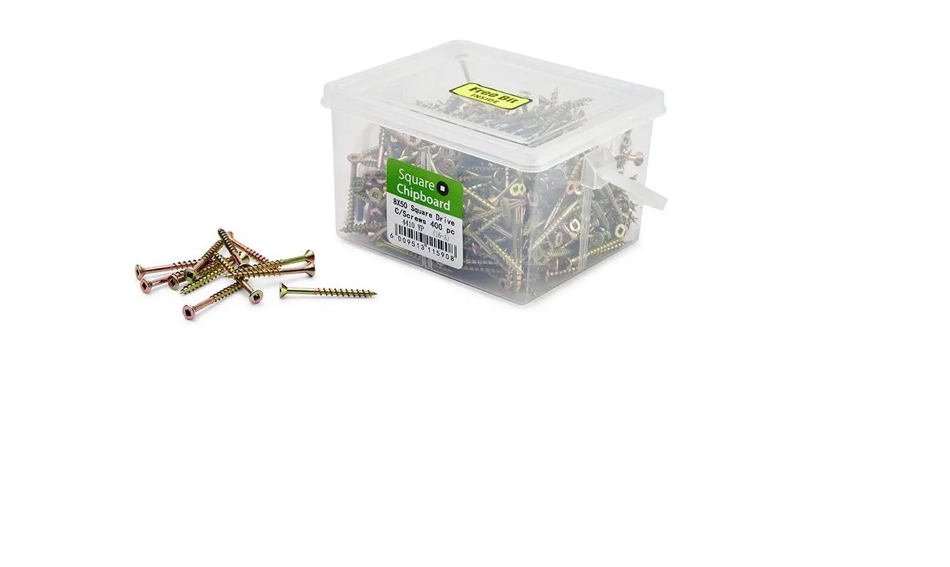 Chipboard Screws, Square, No.8, 4mm x 50mm, 400 Pieces BY WOODLY