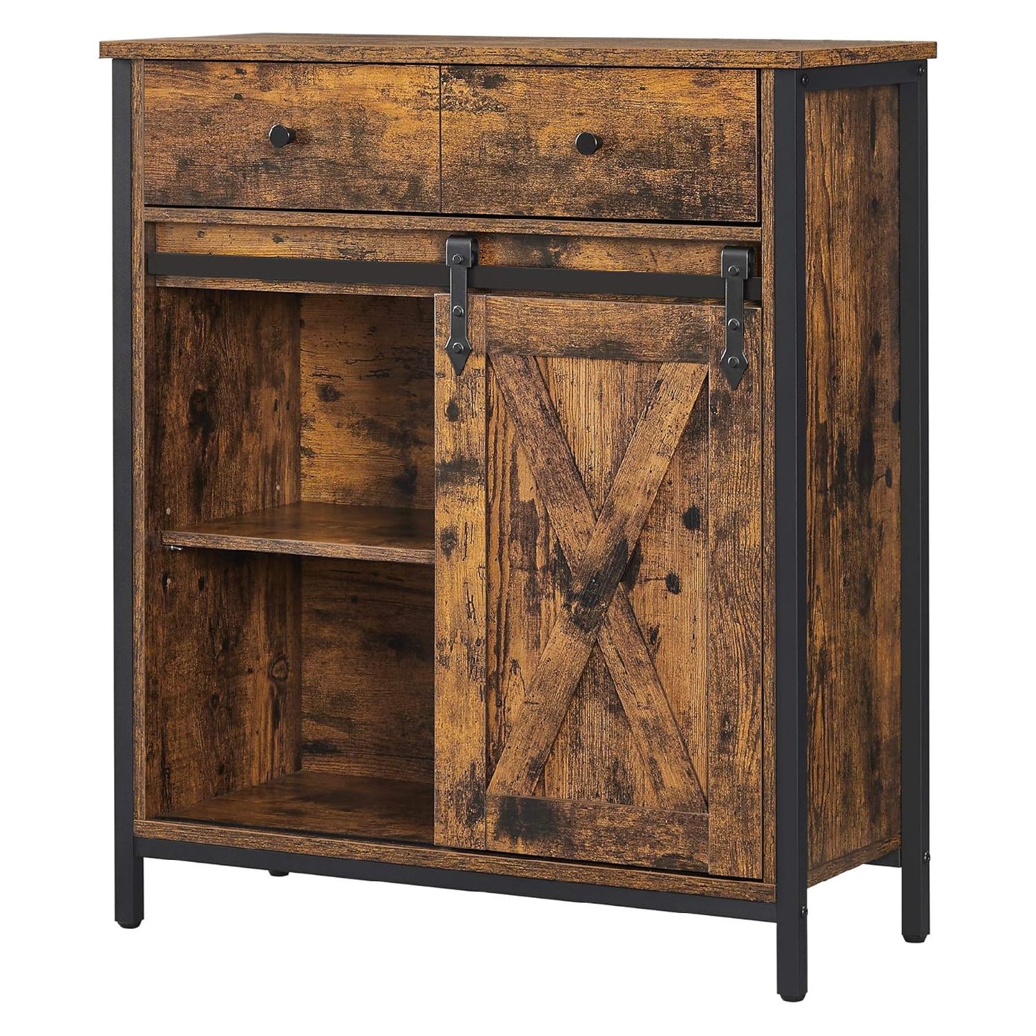 Sliding Barn Door Cabinet - Rustic Sideboard with Storage Shelves
