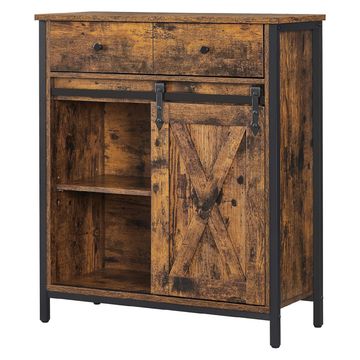 Sliding Barn Door Cabinet - Rustic Sideboard with Storage Shelves