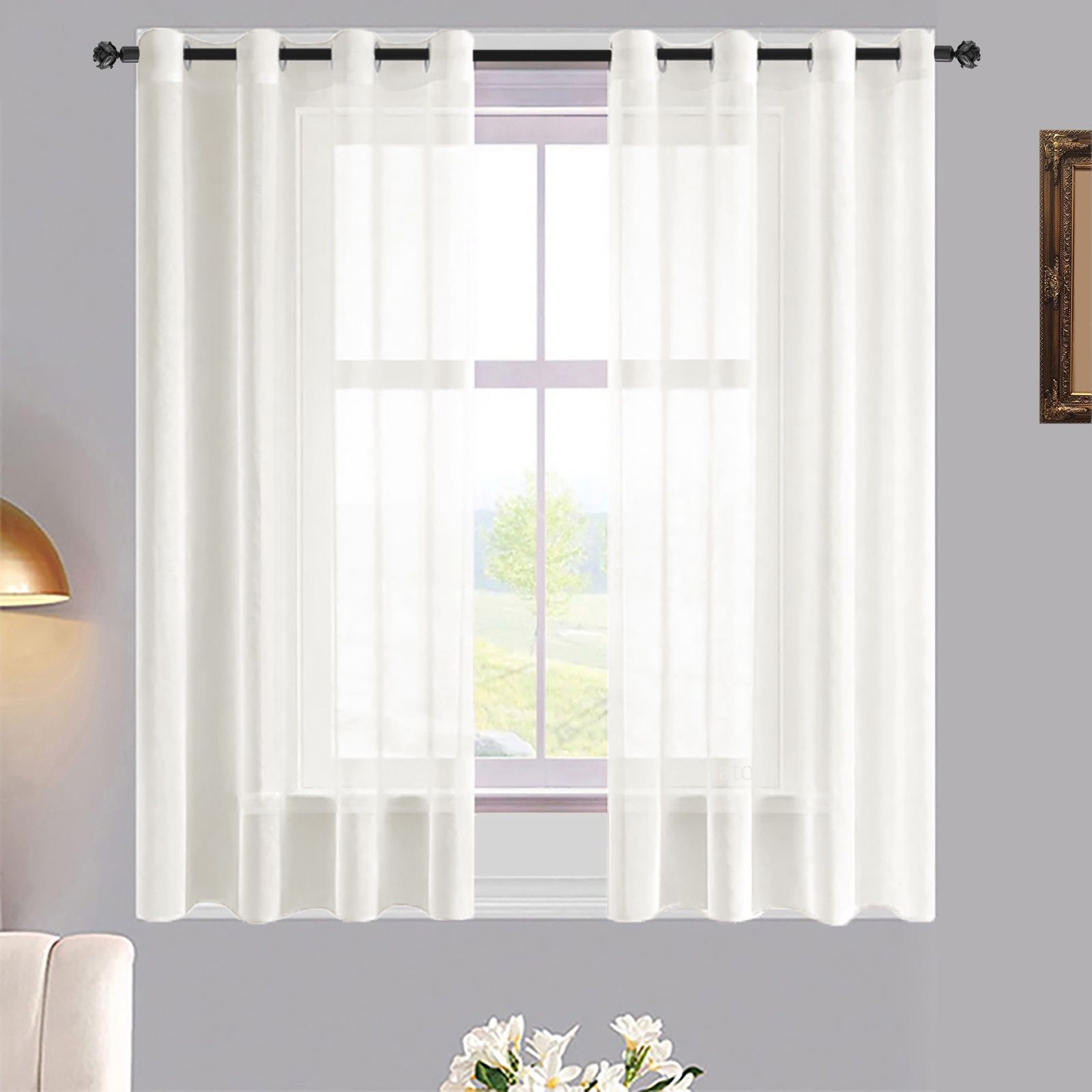 Matoc Designs Café Curtain -Mystic Voile -Cream -Eyelet - 110cm W x 123cm H -  2 Pack