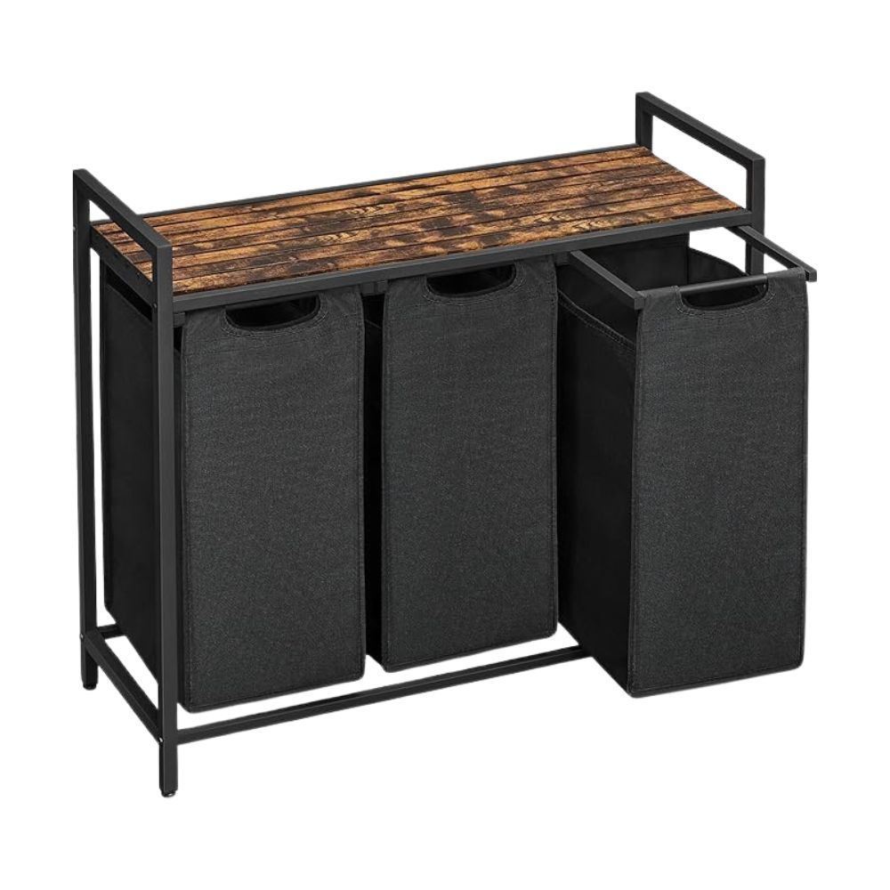 Bragg Kingston Laundry Basket with Three Removable Bags, Brown/Black