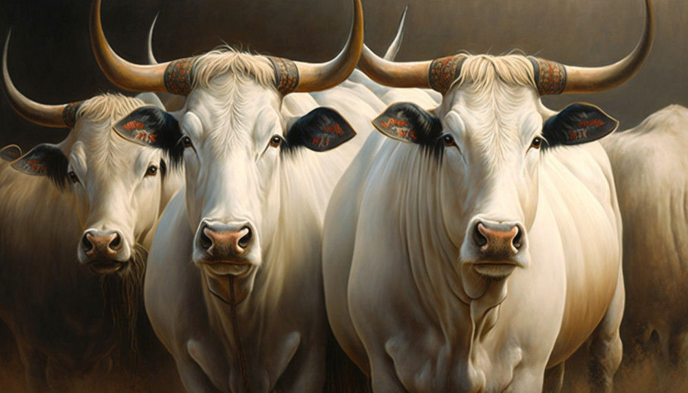 Canvas Wall Art - Canvas Wall Art – Three Big Brahman Bulls - B1153 - [120 x 80 cm]