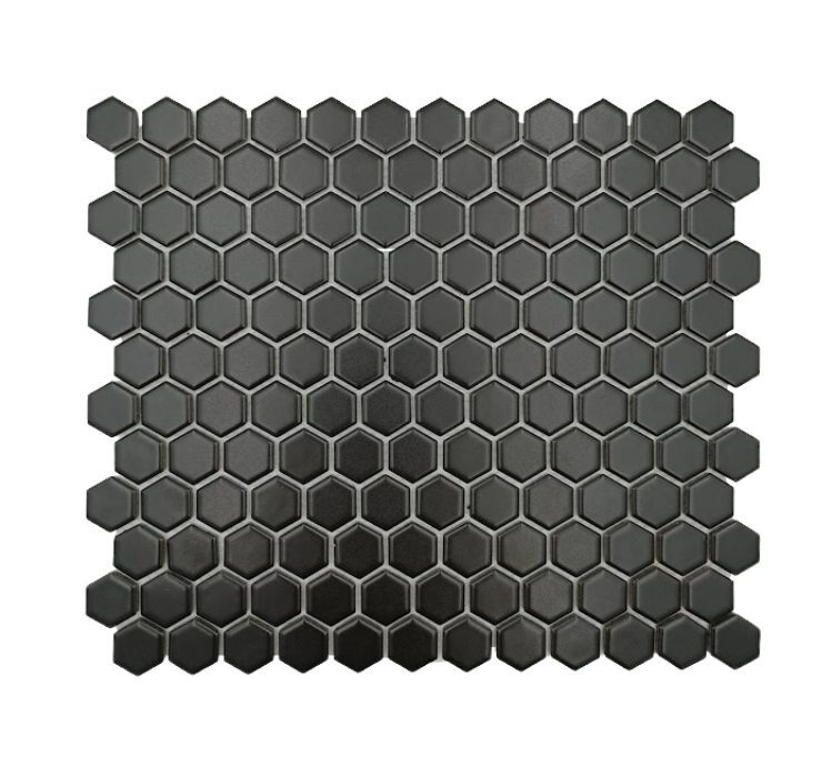 Mosaic Porcelain - Small Black Hexagon - 300x260 (per sheet)