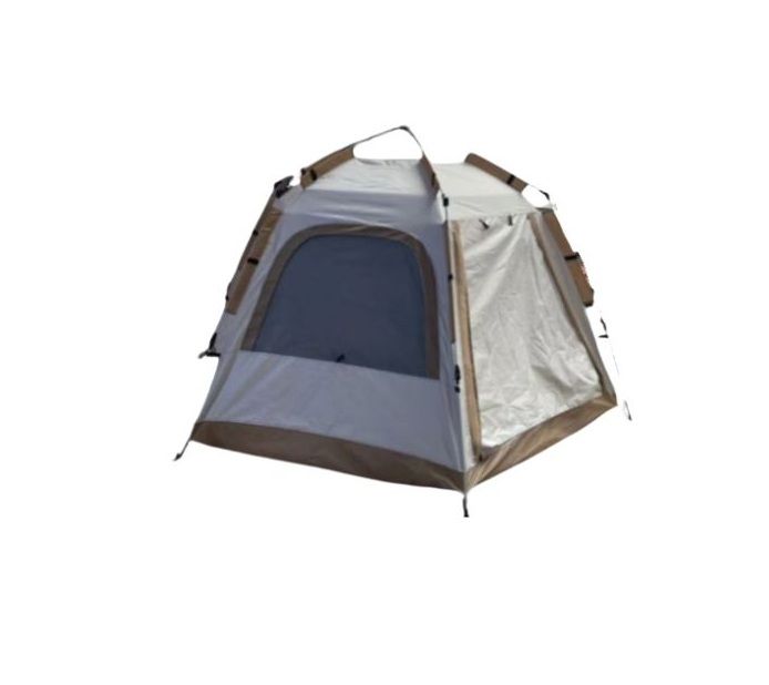 Instant Pop-Up Camping Tent, Grey and Brown, 4-Person Outdoor Shelter with Mesh Window(2.4mx2.7m)