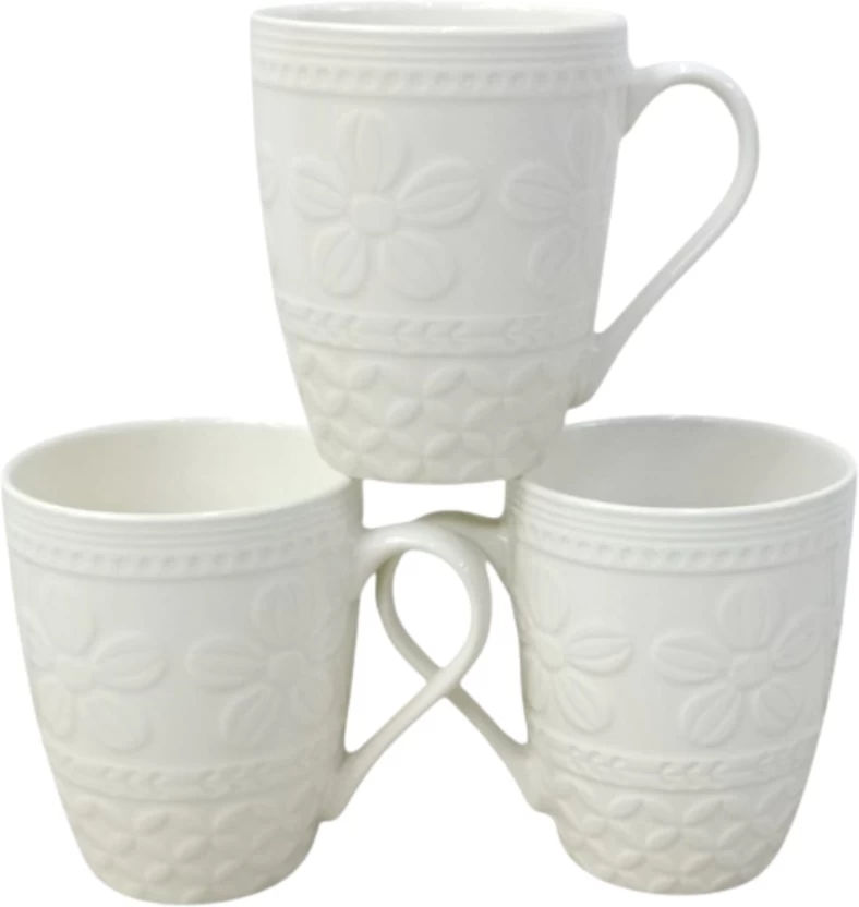 11x9cm Embossed White Ceramic Coffee Mug