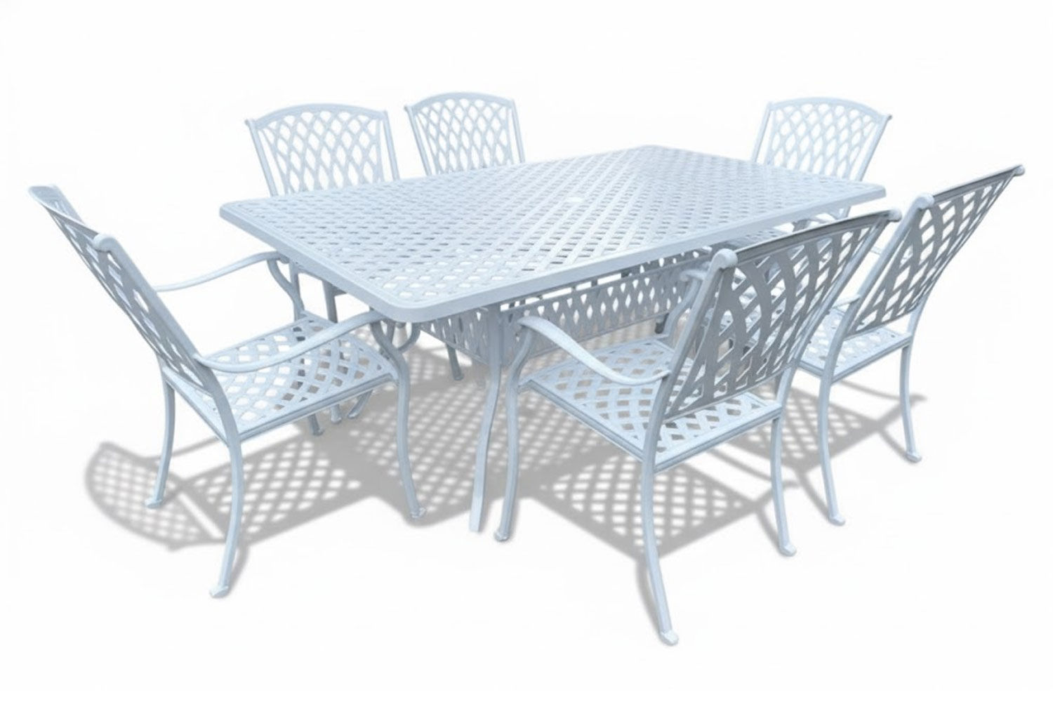 Tuscan Aluminium Dining Set 6-Seater (White, Green Cushions)
