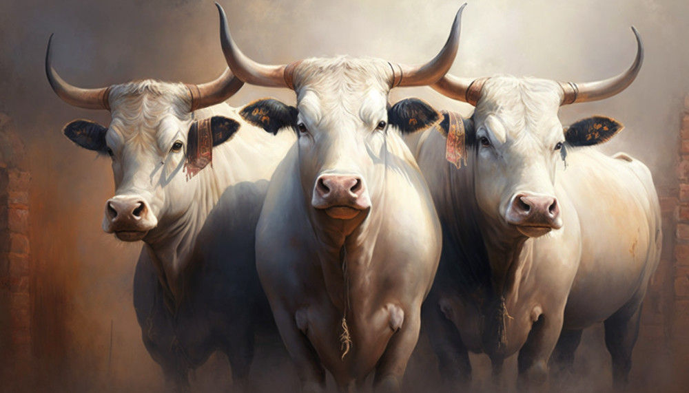 Canvas Wall Art - Canvas Wall Art – Three Big Brahman Bulls - B1152 - [120 x 80 cm]