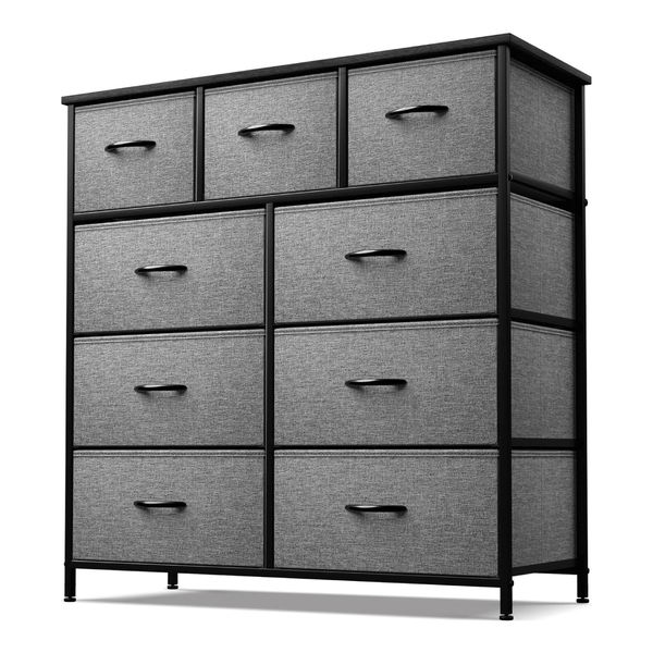 LASA 9-Tier Fabric Storage Cabinetr – Dark Grey Spacious & Strong Metal Frame