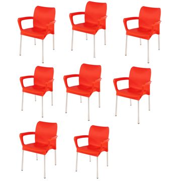 Heavy Duty Plastic Stacking Chair – Bistro Design with Armrests - Bright Red - Set of 8