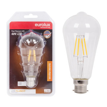 Warm White B22 4W Clear Filament Pear Shaped Globe LED