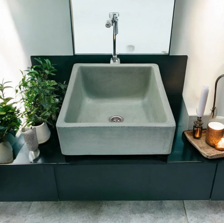 Slanting Pyramid Bespoke Green Concrete Basin/Sink 36x30.5x19.5x11.5cm