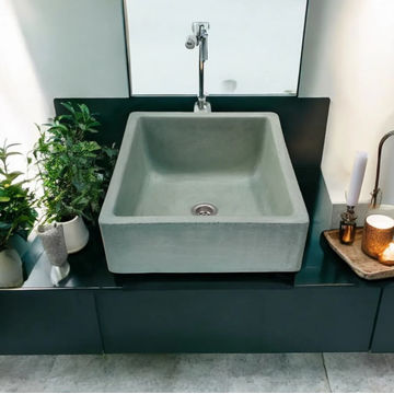 Slanting Pyramid Bespoke Green Concrete Basin/Sink 36x30.5x19.5x11.5cm