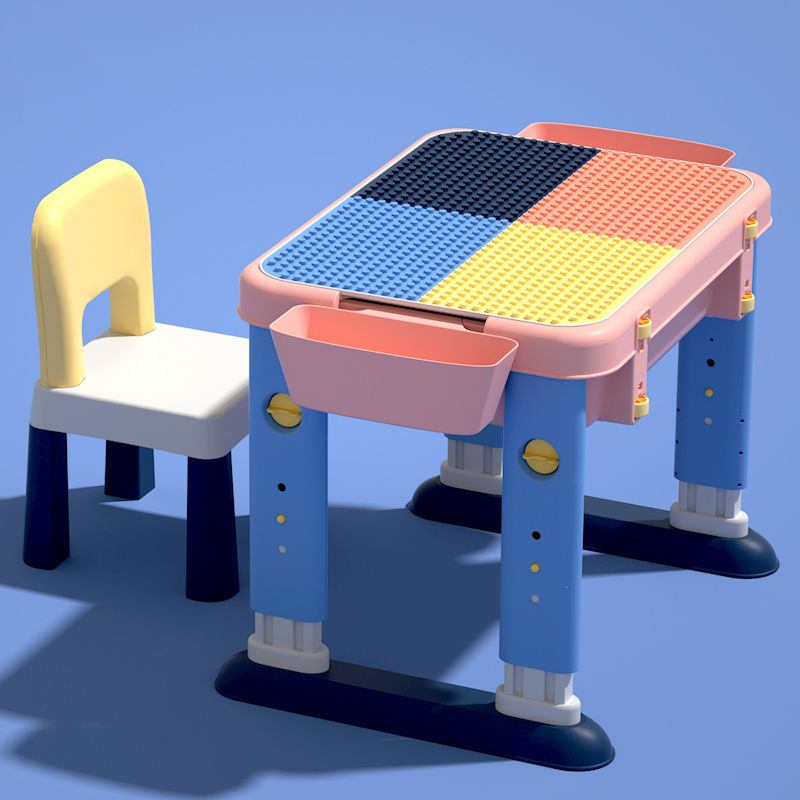 Deli Kids Educational playing table, Puzzles Block Table, adjusted height 49-57cm, with Chair