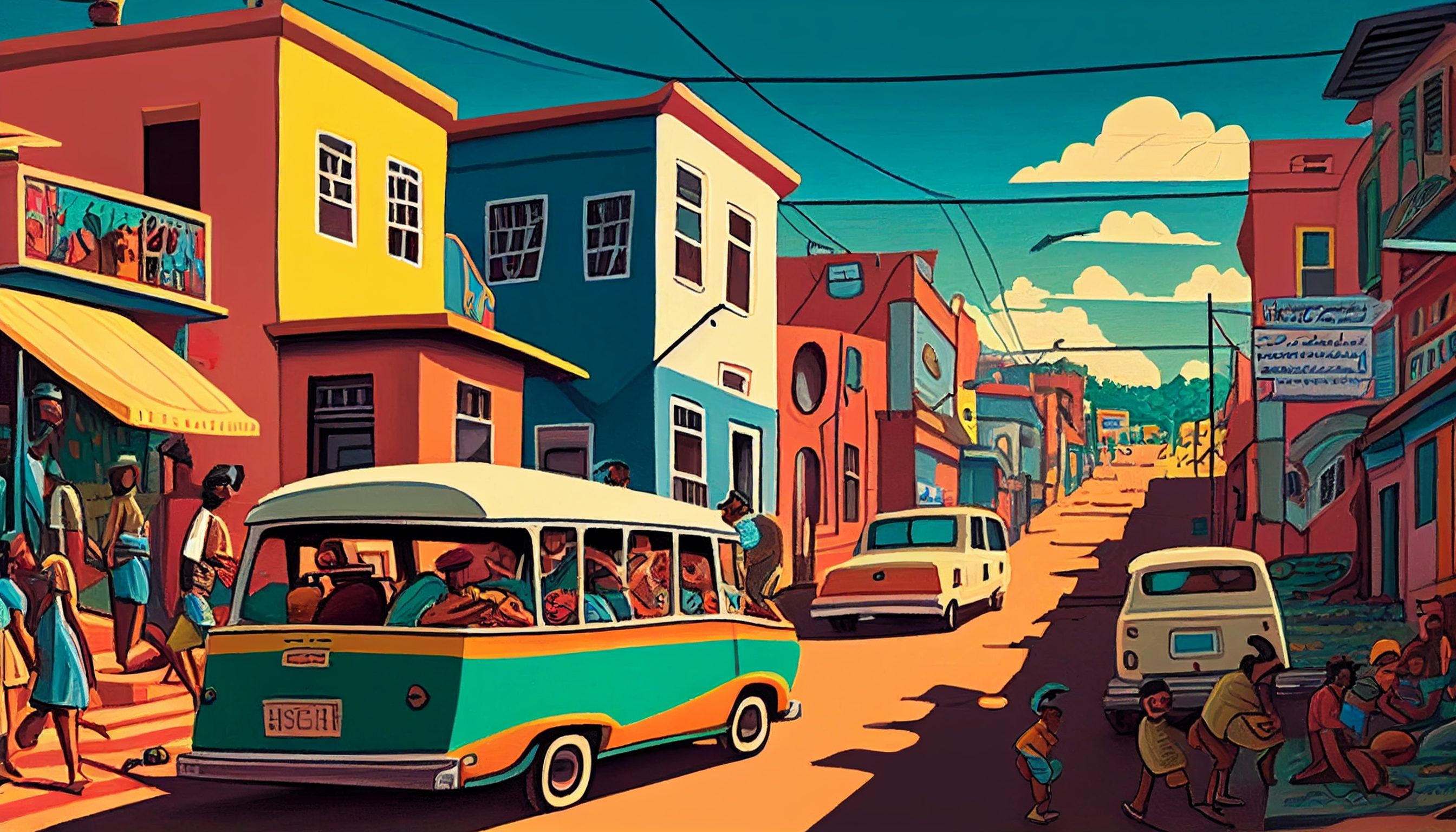 Canvas Wall Art- Colourful City Street B1035