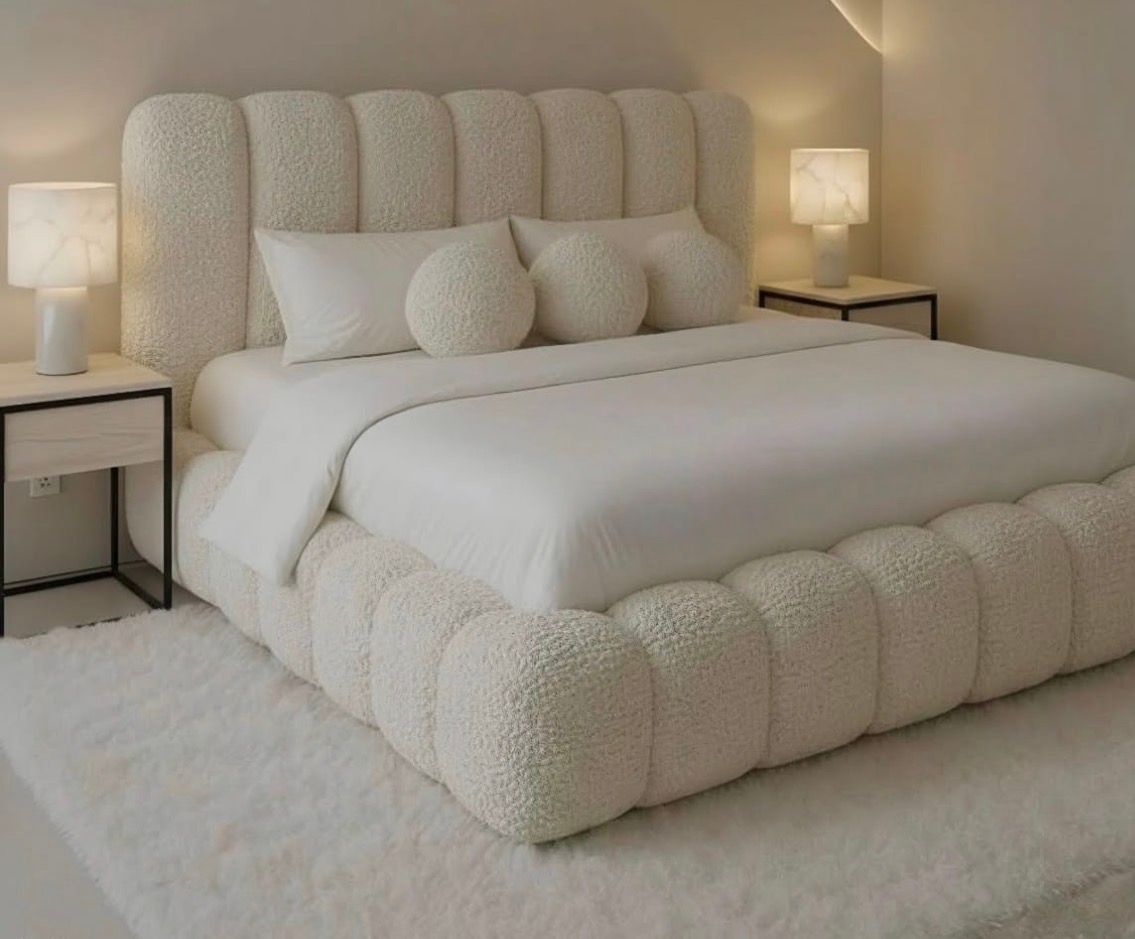 Funara Bubble Sleigh bed - Cream White - Fabric Material - Double