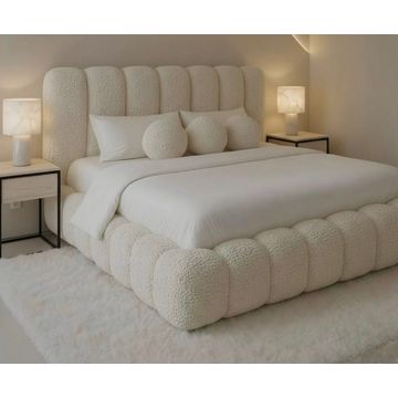 Funara Bubble Sleigh bed - Cream White - Fabric Material - Queen