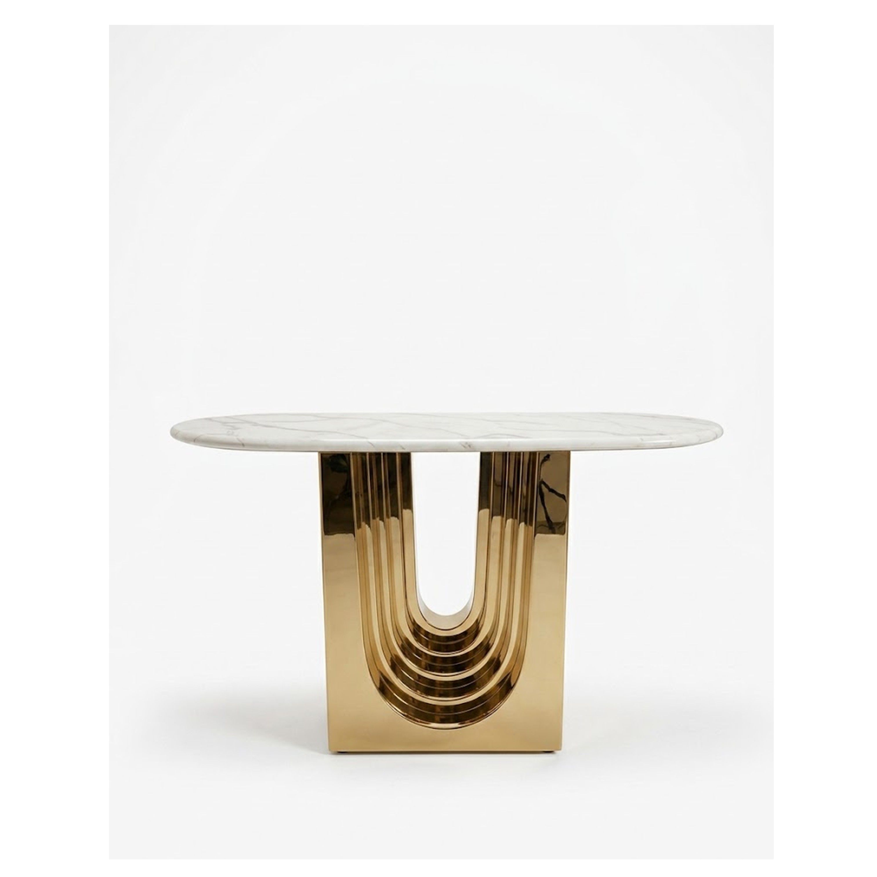 Madiega Furniture - Modern Oval White Marble Console Table with Sculptural Gold U-Base