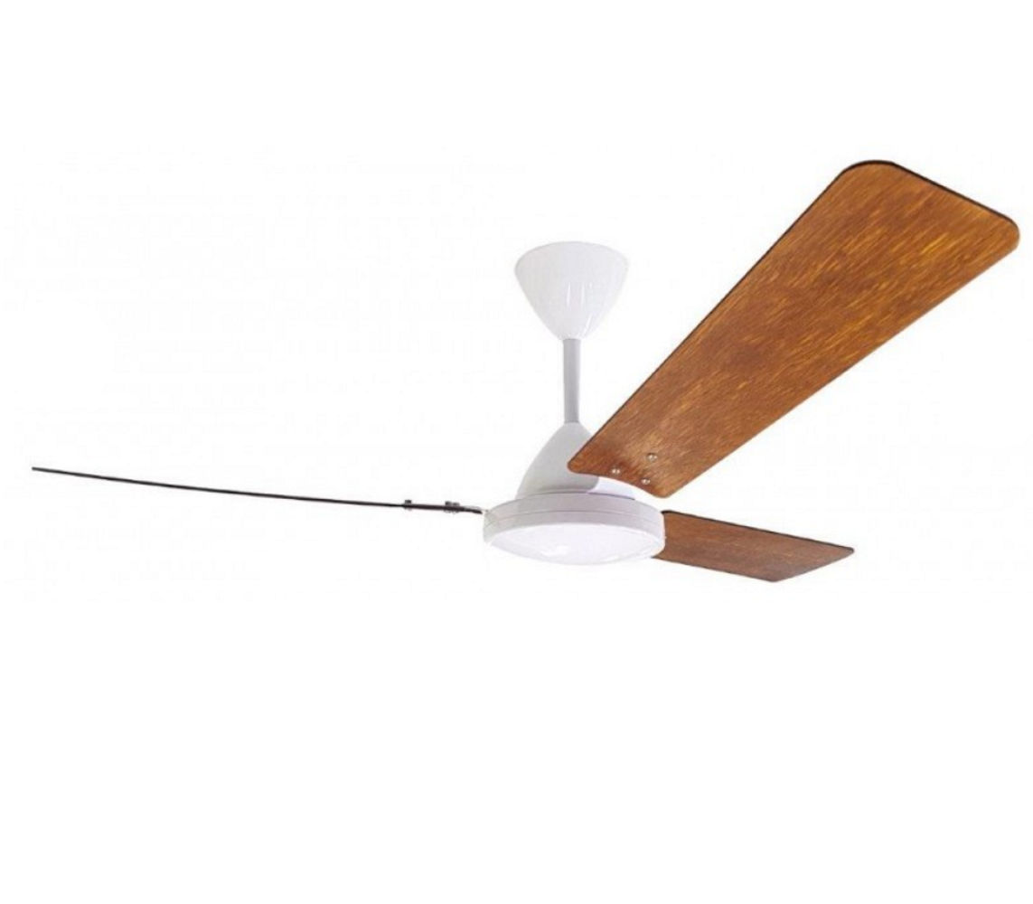Solent Whirlwind ceiling fan 1400mm Light Teak Wooden 3-blade and 5-speed wall mounted regulator - White