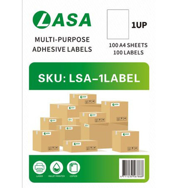 LASA 1 Up Label A4 Adhesive 100 Sheets
