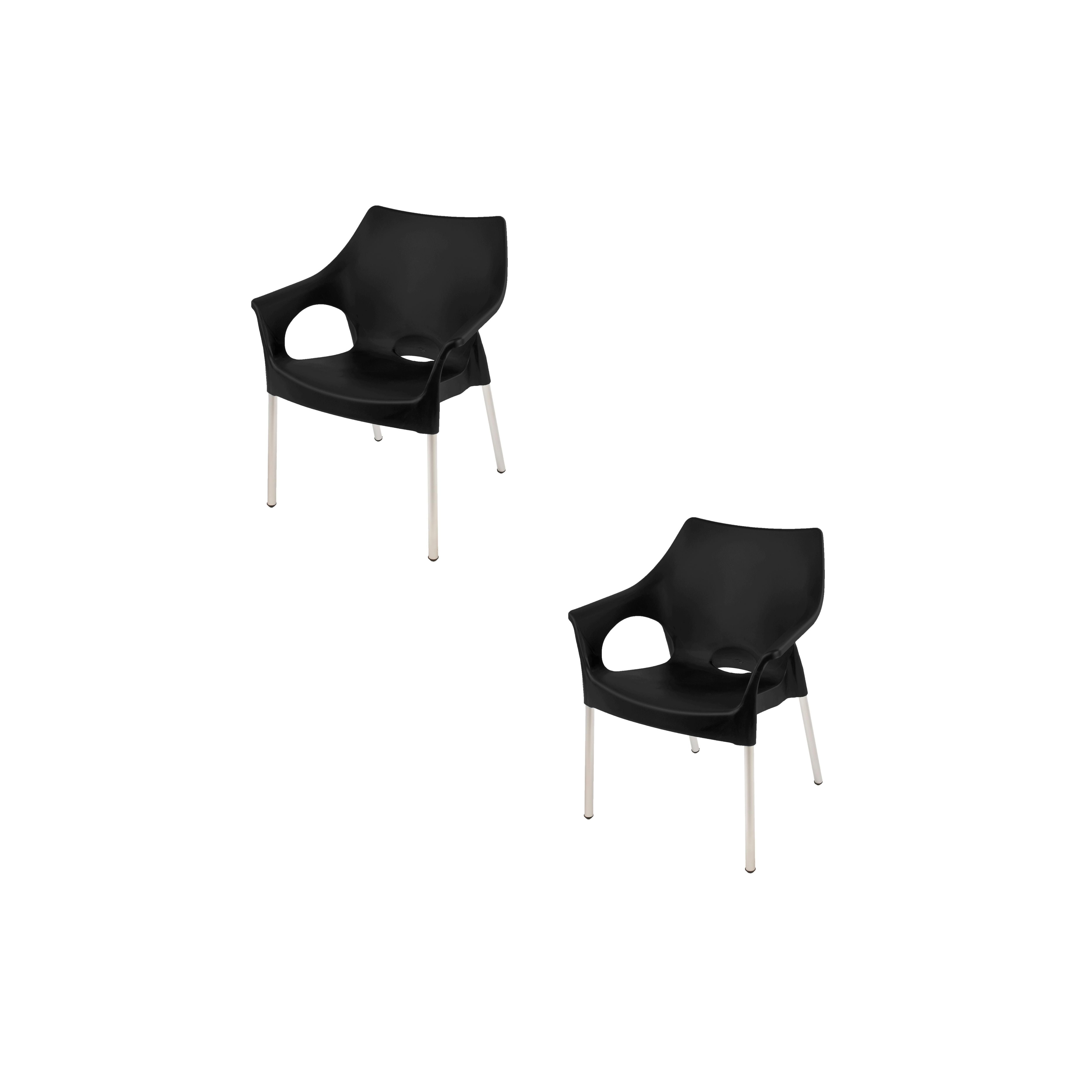 Siena Café Chair/Patio Chair/ Garden Chair / Stacking Chair - MIDNIGHT BLACK - Set of 2