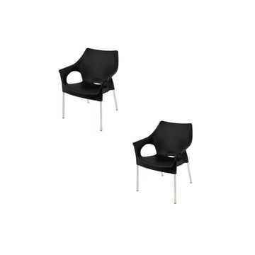 Siena Café Chair/Patio Chair/ Garden Chair / Stacking Chair - MIDNIGHT BLACK - Set of 2