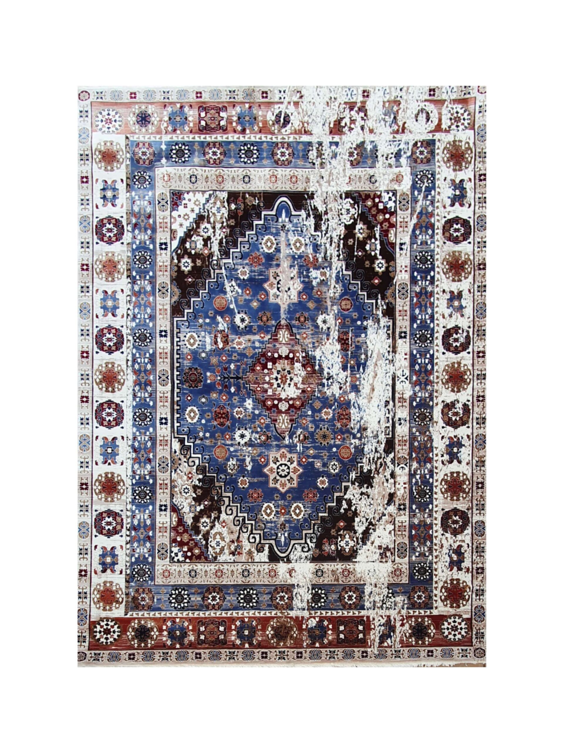 BK Carpets & Rugs - Modern Persian Style Indoor Rug - 2m x 2.9m - Blue- Red- Brown