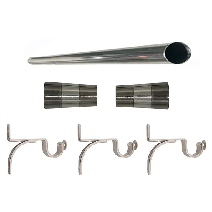 Matoc 25mm Single Curtain Pole Set - Silver - Cone Finials - 2.5m