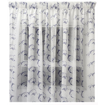 Matoc Readymade Curtain -Print Voile -Blue -Taped -230cm W x 250cm H