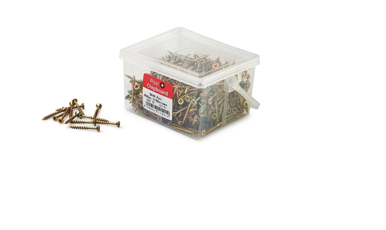 Chipboard Screws, Pozi, No.8, 4mm x 40mm, 600 Pieces BY WOODLY