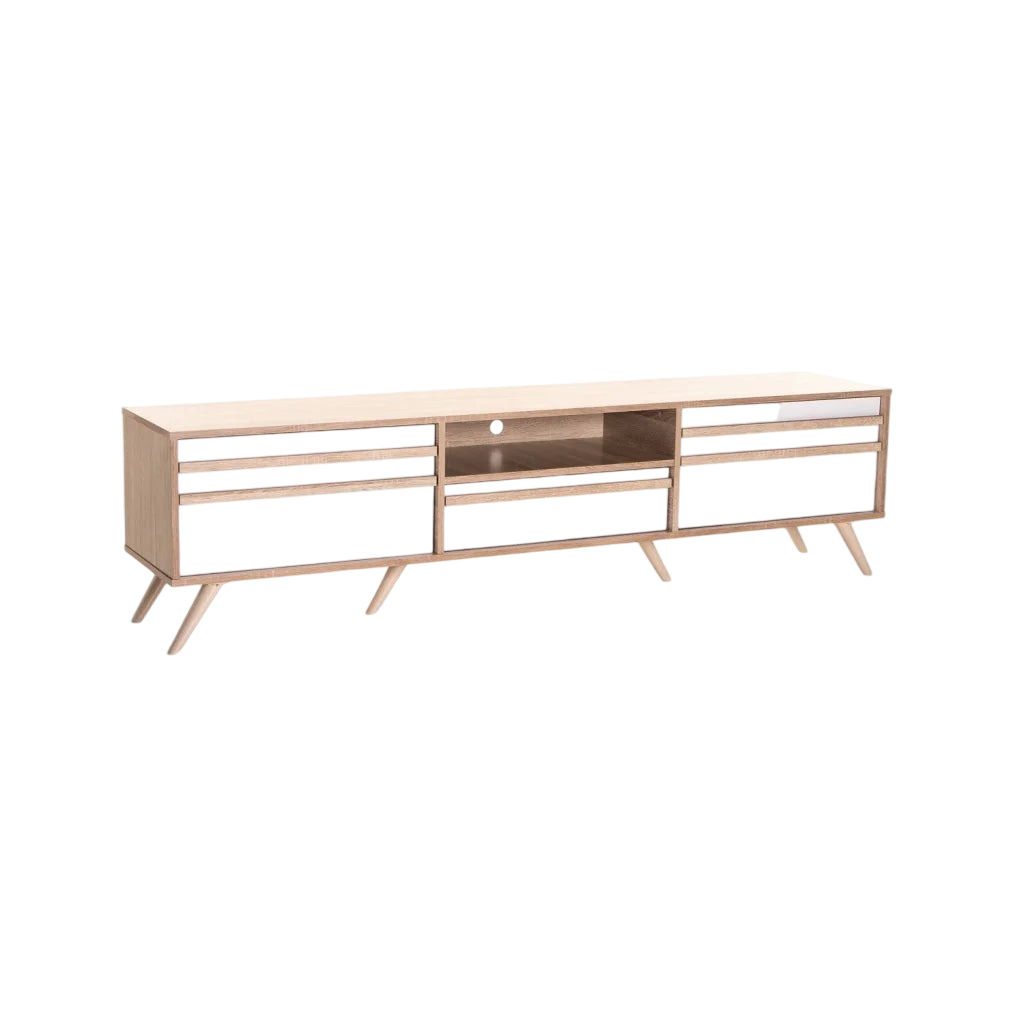 Vividitto - Delicata 180cm 2 Door 1 Drawer TV Unit - White/Light Oak