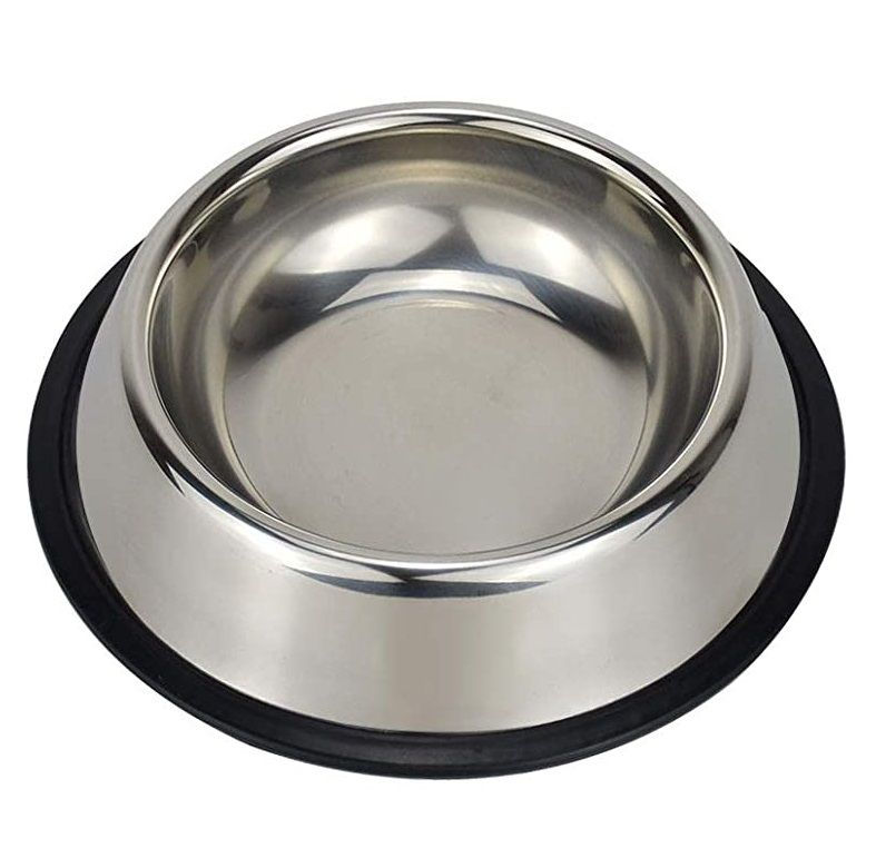UrbanPets - Stainless Steel Dog Bowl with Rubber Base Cat Pet Bowl - L
