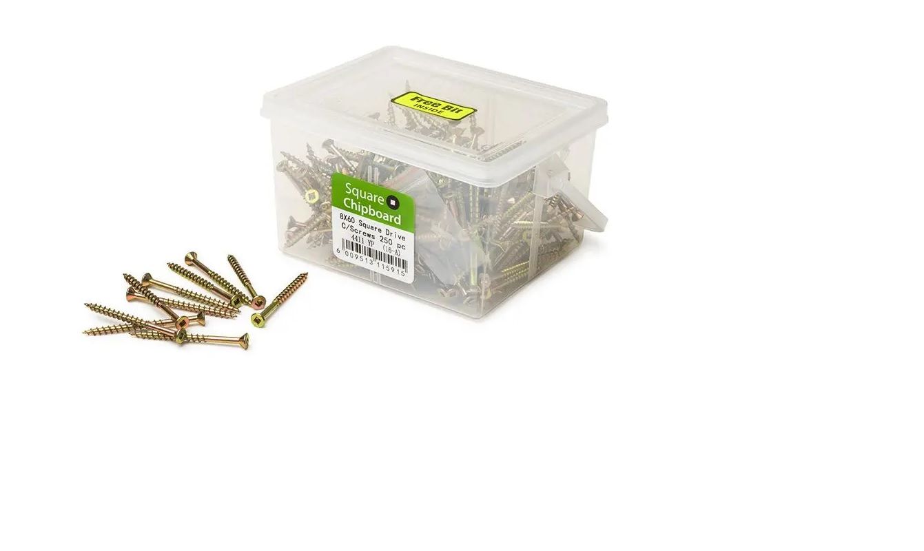 Chipboard Screws, Square, No.8, 4mm x 60mm, 250 Pieces BY WOODLY