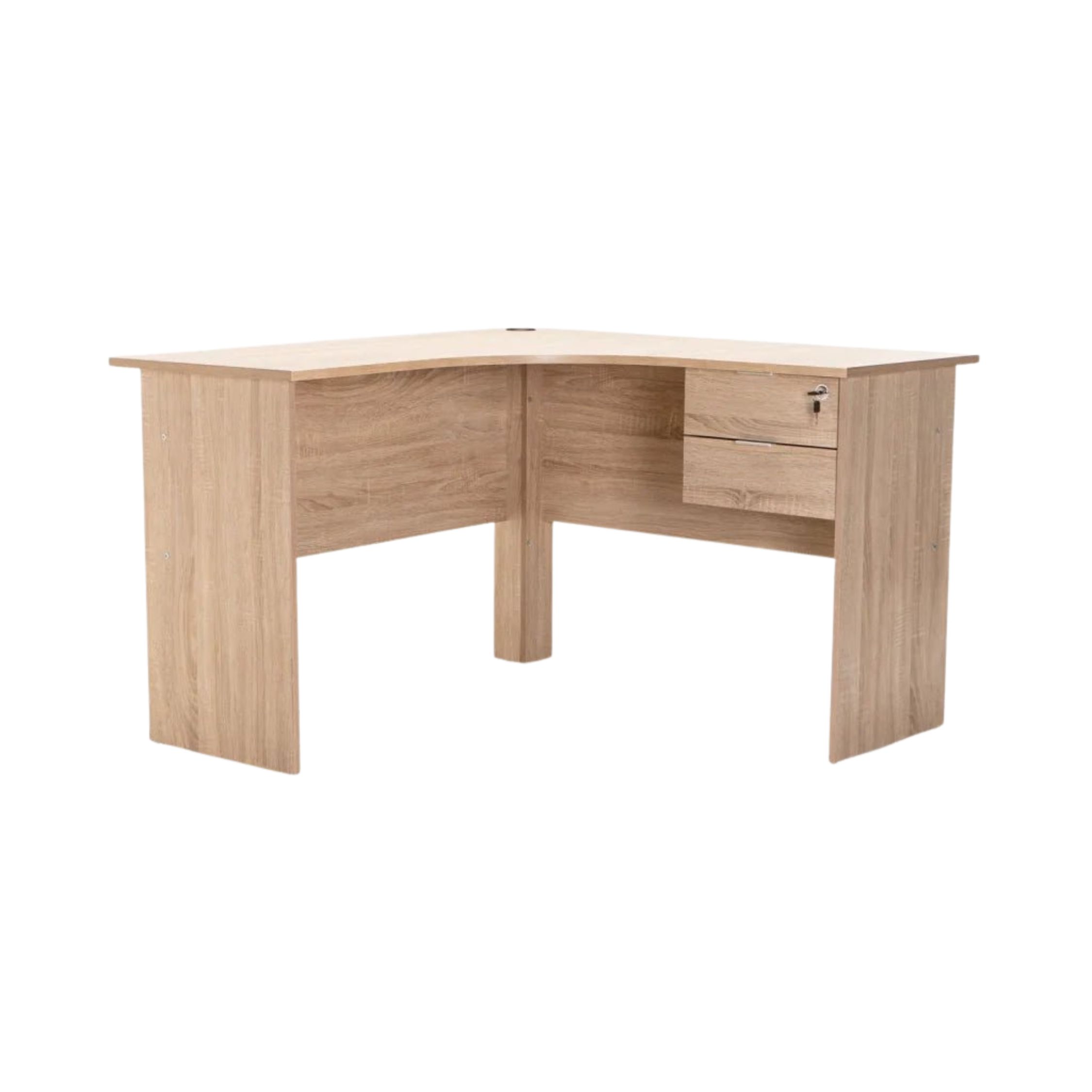 120cm Corner Office Desk with 2 Drawers - Light Oak