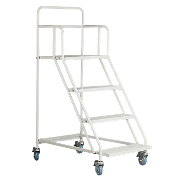 Steel 4 Step Mobile Safety Step Ladder - Mounty Rollstep - Light Grey