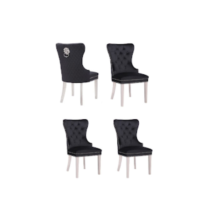 KC FURN Haven Dining Chair with Velvet Upholstery black (Set of 4 - silver legs)