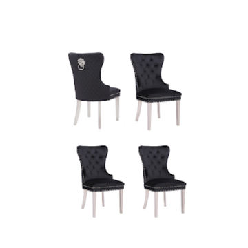 KC FURN Haven Dining Chair with Velvet Upholstery black (Set of 4 - silver legs)