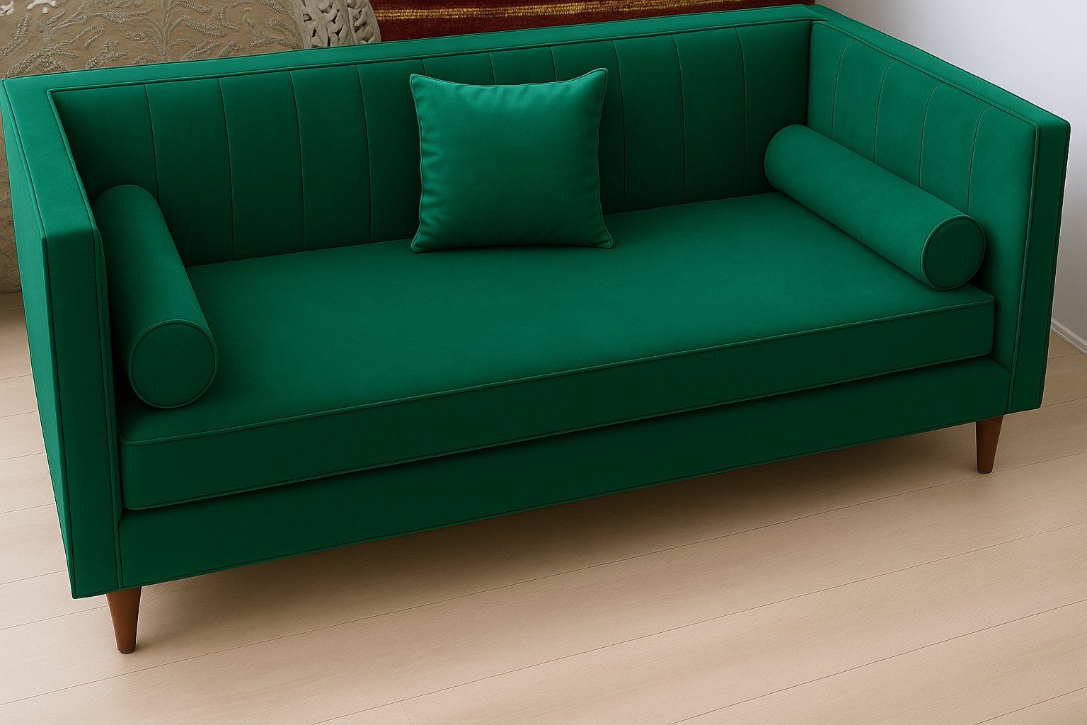 IG Furn- Lora 3 Seater Velvet Couch Green