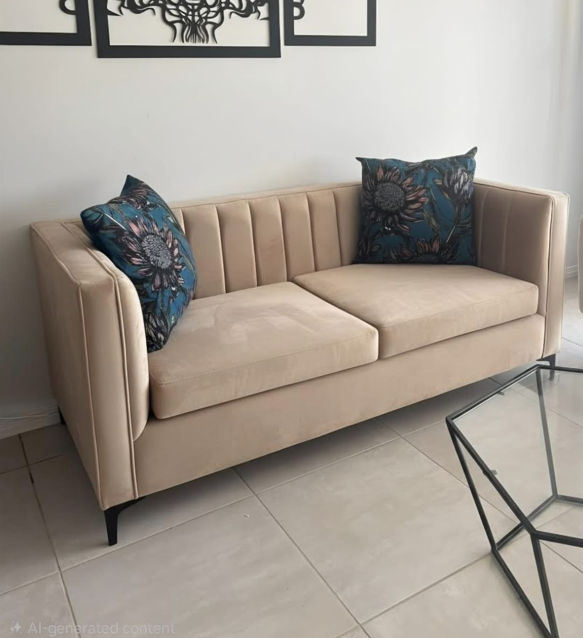 Cushara Velvet 2 Seater Couch- Beige - Velvet