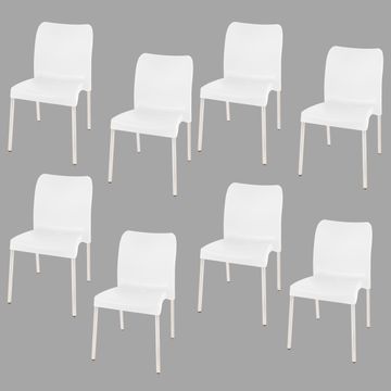 Florence Heavy  Duty Plastic Bistro Chair / Patio Chair / Garden Chair / Stackable - NO ARMRESTS - ICE WHITE  - Set of 8