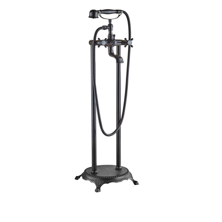 BTB011- Blackened brass floor mounted bath mixer, with hand mixer