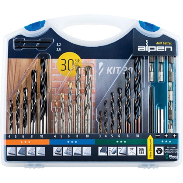 Drill And Screwdriver Set 30 Piece In Carry Case Steel Masonry Wood