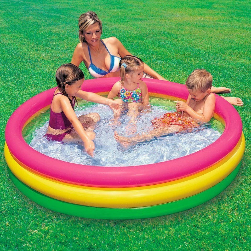 INFLATABLE PADDLING POOL 3 RING SUNSET 114CM X 25CM KIDS SWIMMING FUN