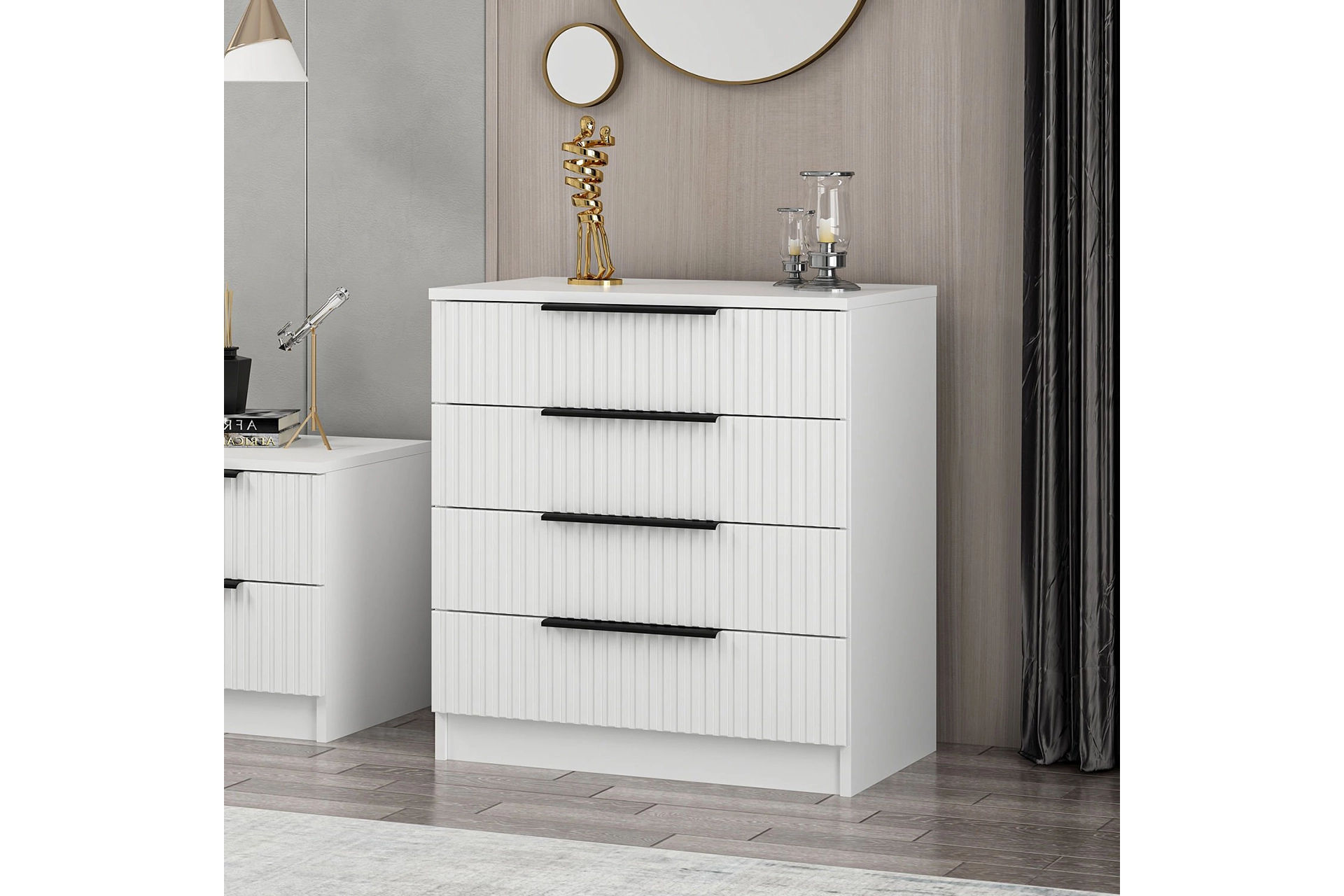 Castle chest of drawers, 4 drawers and pedestals 2 drawers